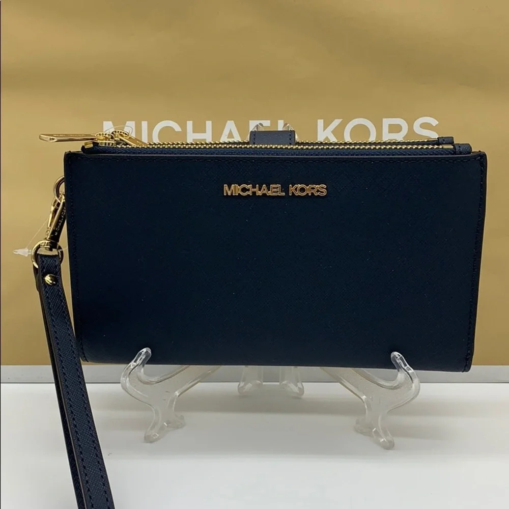 MICHAEL KORS LG DOUBLE ZIP WRISTLET NAVY - Picture 2 of 16